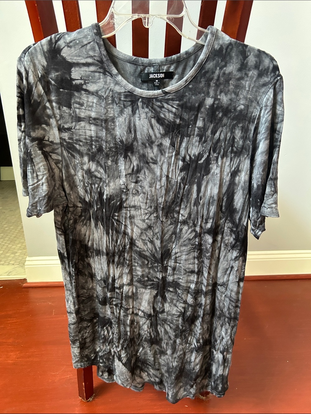JACKSON Black & Gray Tie-Dye Crewneck Tunic